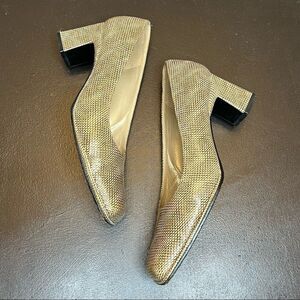 STUART WEITZMAN Block Tan & Brown Patterned Pump Size 6